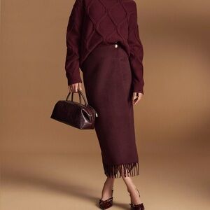 Fringe Midi Wrap Skirt